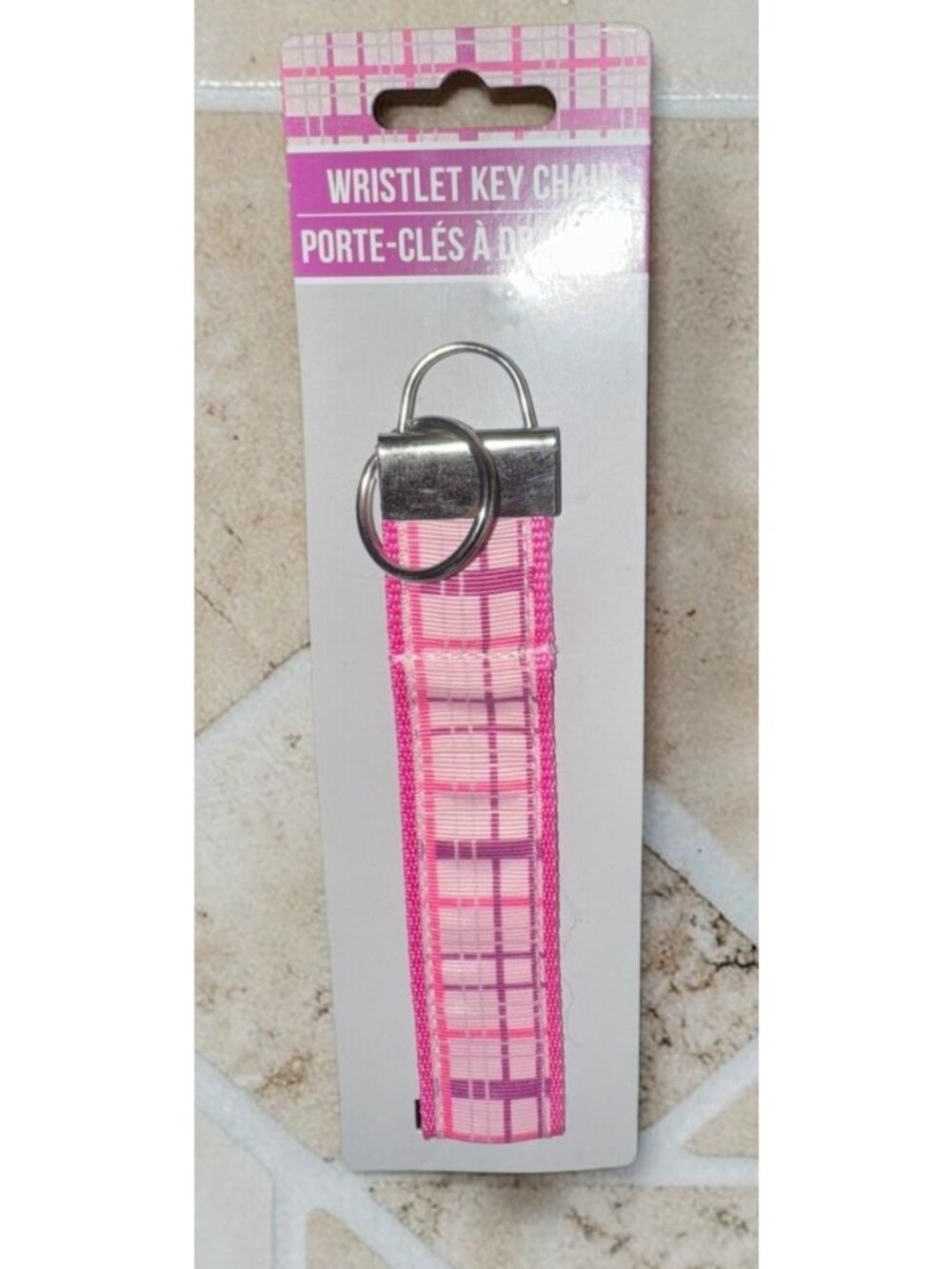 Wristlet Key Chain With Pink Floral & Plaid Patterns Durable Fabric Secure Metal